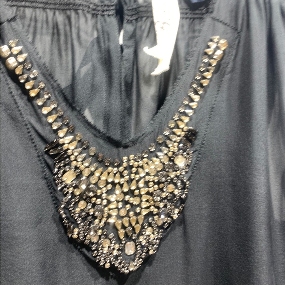 Bird by Juicy Couture Black Silk Embellished V-Neck Sleeveless Blouse Size M - Picture 3 of 6